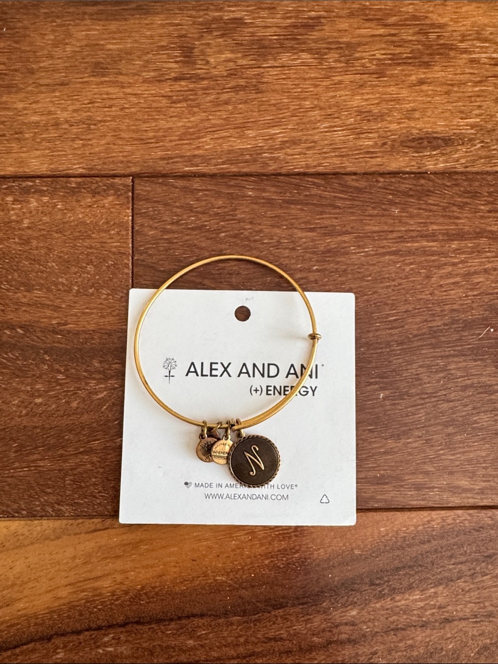 Alex and Ani Gold Initial N Charm Expandable Bangle